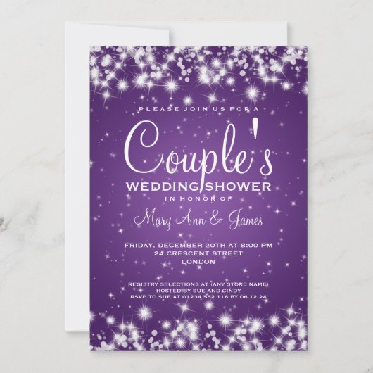 Invitation Elégante douche de mariage Sparkle violet d'hiver (Devant)