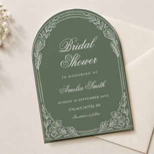 Invitation élégante douche de mariée argent ancien vert olive
