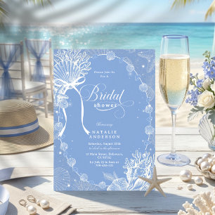 Invitation Élégante douche de mariée bleue océanique Coquette