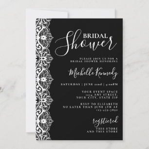 Invitation Élégante Douche de Mariée en Dentelle Noir et Blan