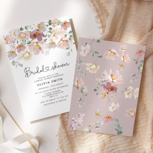 Invitation Elégante douche de mariée fleur sauvage