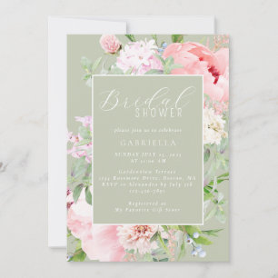Invitation Élégante douche de mariée Floral rose clair Vert s