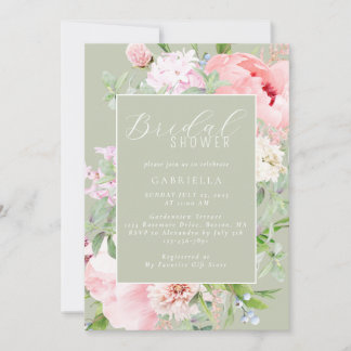 Invitation Élégante douche de mariée Floral rose clair Vert s