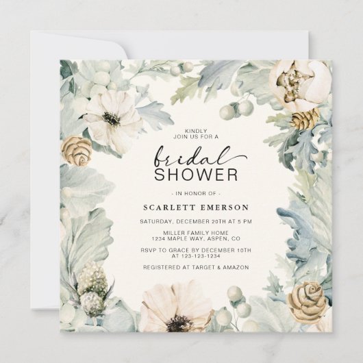 Invitation Élégante douche de mariée florale (Devant)