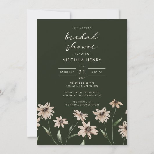 Invitation Élégante douche de mariée florale verte (Devant)