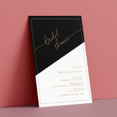 Invitation Élégante Douche de Mariée Géométrique Noir Or