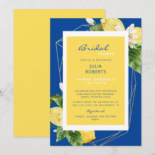 Invitation Élégante douche de mariée méditerranéenne bleue et