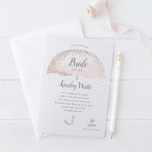 Invitation Élégante douche de mariée rose gold confetti rose