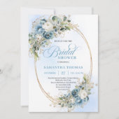 Invitation Élégante Douche de Mariée Script en Bleu Poussiére (Devant)