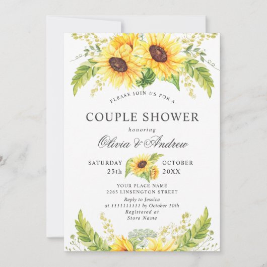 Invitation Elégante DOUCHE Eucalyptus COUPLE Tournesol (Devant)