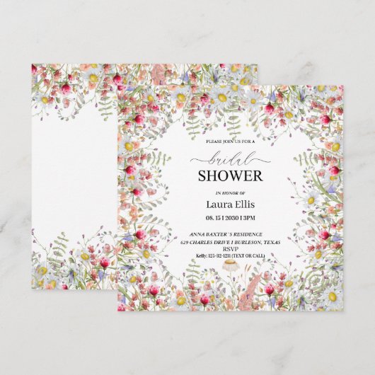 Invitation Elégante douche fleur sauvage à nuptiale florale (Devant / Derrière)