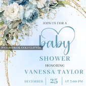 Invitation Élégante douche florale bleu clair Eucalyptus Or