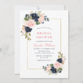 Invitation élégante douche marine et brush floral nuptiale (Devant)