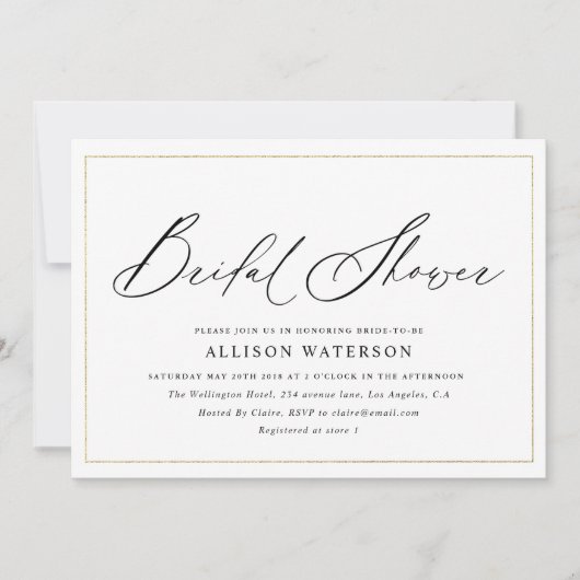 Invitation élégante douche nuptiale à script noir (Devant)