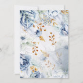 Invitation élégante douche nuptiale blanche bleue et dorée fl (Dos)