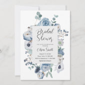 Invitation Elégante douche nuptiale bleu poussiéreuse (Devant)