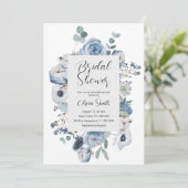 Invitation Elégante douche nuptiale bleu poussiéreuse (Debout devant)