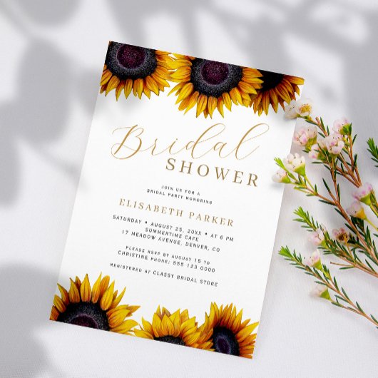 Invitation Elégante douche nuptiale de tournesol rustique