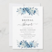 Invitation Elégante douche nuptiale fleurie bleu aquarelle (Devant)