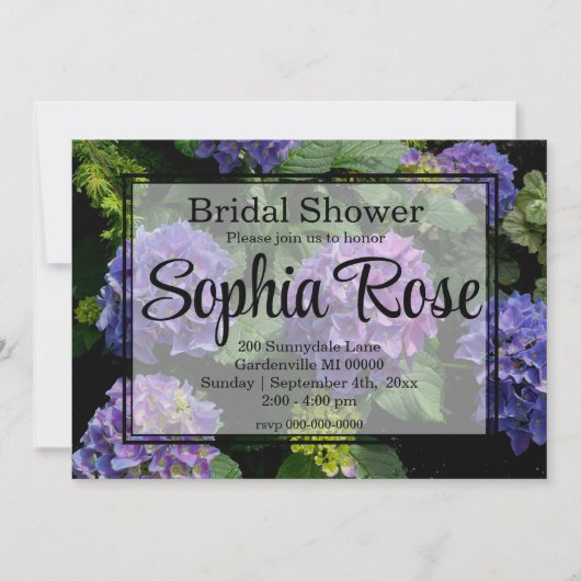 Invitation Elégante douche nuptiale hydrangée rose violet (Devant)