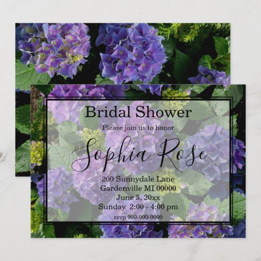 Invitation Elégante douche nuptiale hydrangée rose violet (Devant / Derrière)