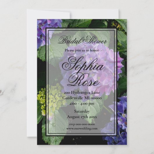 Invitation Elégante douche nuptiale hydrangée rose violet (Devant)