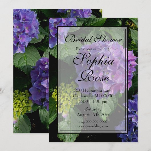 Invitation Elégante douche nuptiale hydrangée rose violet (Devant / Derrière)