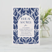 Invitation Elégante douche nuptiale marine moderne bleu flora (Debout devant)