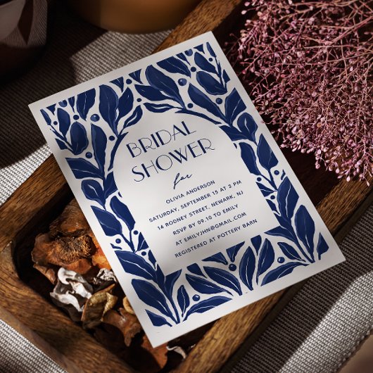 Invitation Elégante douche nuptiale marine moderne bleu flora