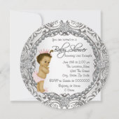 Invitation Elégante Douche pour bébé rose et argent élégant (Dos)