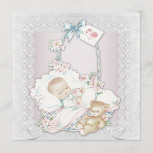 Invitation Elégante douche pour bébé rose Vintage