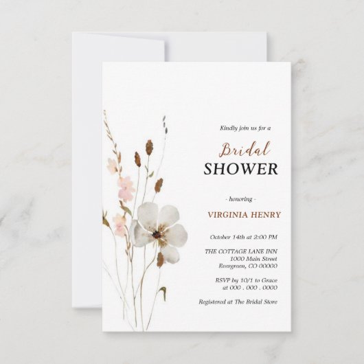 Invitation Elegante ducha de novias con flores de Boho (Devant)