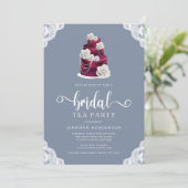 Invitation Elégante Dusty Blue Cake Et Dentelle Bridal Tea Pa (Debout devant)