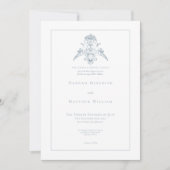 Invitation Elégante Dusty Blue Chinoiserie Cherub Mariage (Devant)