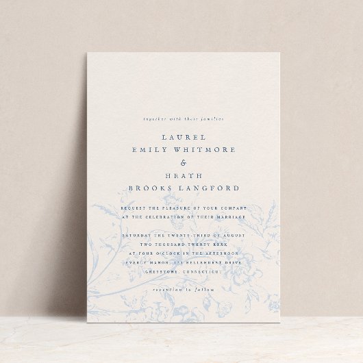 Invitation Elégante Dusty Blue Chinoiserie Floral Mariage