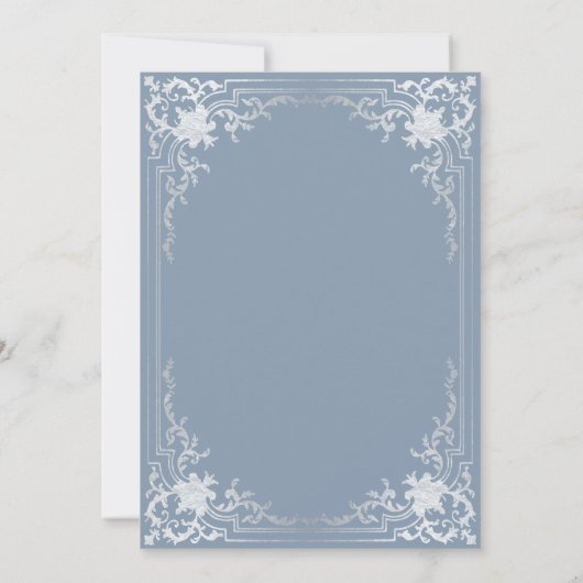 Invitation Elégante Dusty Blue Faux Silver Boy First Communio (Dos)