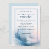 Invitation Elégante Dusty Blue Feather Réception de mariage (Devant / Derrière)