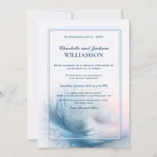 Invitation Elégante Dusty Blue Feather Réception de mariage