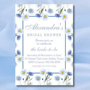 Invitation Elégante Dusty Blue Floral Boho Fête des mariées I