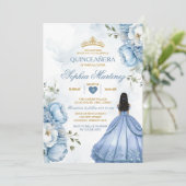 Invitation Elégante Dusty Blue Flowers Princesse Quinceañera (Debout devant)