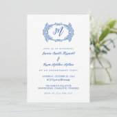 Invitation Elégante Dusty Blue French Crest Engagement Party (Debout devant)