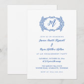 Invitation Elégante Dusty Blue French Crest Engagement Party (Devant / Derrière)