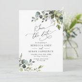 Invitation Elégante Dusty Blue Greenery Mariage Enregistrer l (Debout devant)