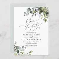 Elégante Dusty Blue Greenery Mariage Enregistrer l