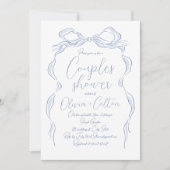 Invitation Elégante Dusty Blue Main Tirée Couples Bow Douche (Devant)