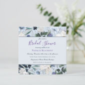 Invitation Elégante Dusty Blue & Navy Fête des mariées floral (Debout devant)