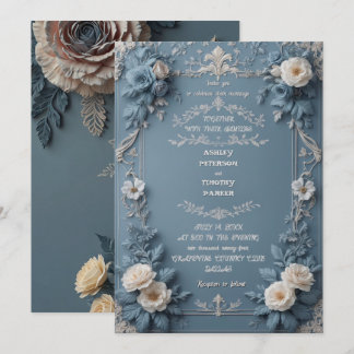 Invitation Elégante Dusty Blue Vintage Floral Mariage Invitat