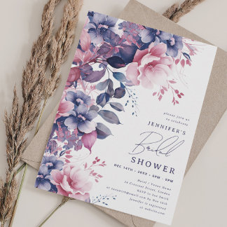 Invitation Elégante Dusty Purple Peint Fête des mariées Flora