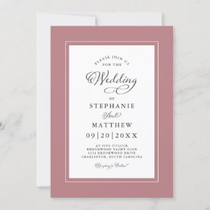 Invitation Elégante Dusty Rose Mariage Moderne Calligraphie