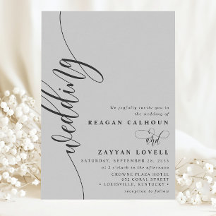 Invitation Élégante Écriture Calligraphique Grise pour Mariag